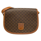 Celine Shoulder Bag Macadam Pattern Dark Brown Leather