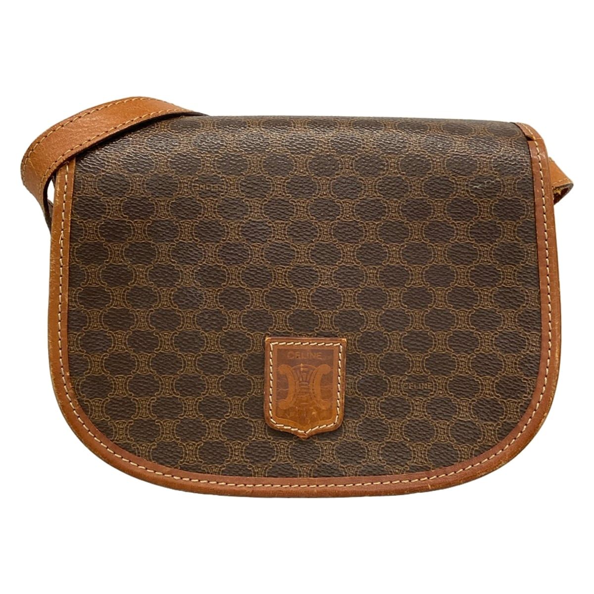 Celine Shoulder Bag Macadam Pattern Dark Brown Leather