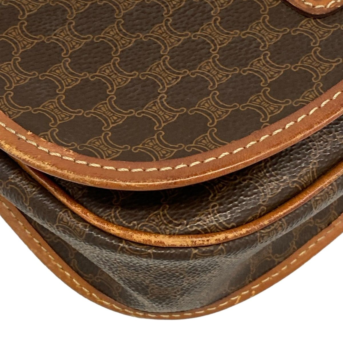 Celine Shoulder Bag Macadam Pattern Dark Brown Leather — view 6