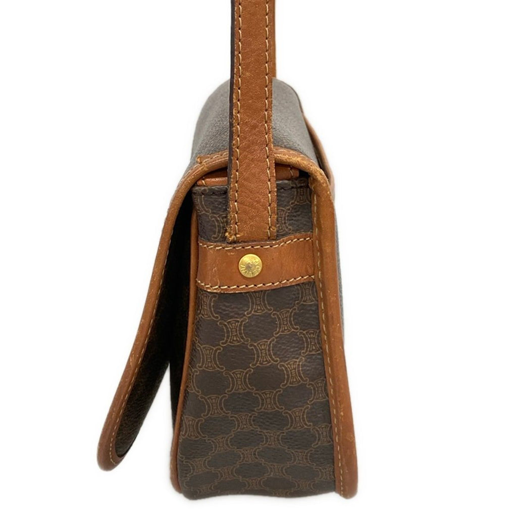 Celine Shoulder Bag Macadam Pattern Dark Brown Leather — view 4