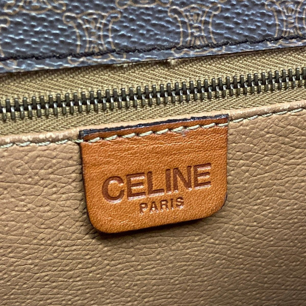 Celine Shoulder Bag Macadam Pattern Dark Brown Leather — view 8