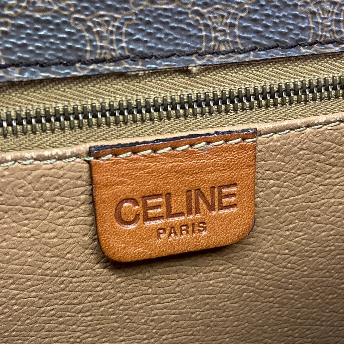 Celine Shoulder Bag Macadam Pattern Dark Brown Leather — view 8