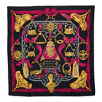 Hermes Carre 90 Etriers Stirrup Scarf Black Multicolor Silk