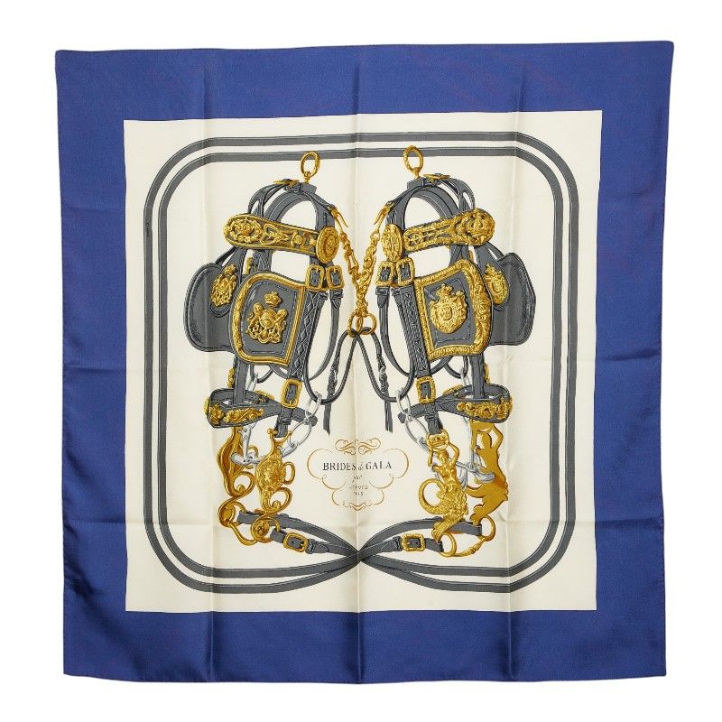 Hermes Carre 90 Brides de Gala Ceremony Bridle Scarf White Multicolor Silk