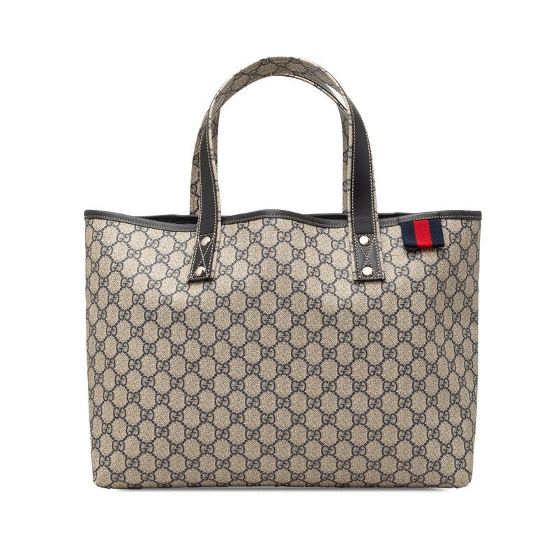 Gucci GG Supreme Sherry Line Tote Shoulder Bag Beige Brown Leather