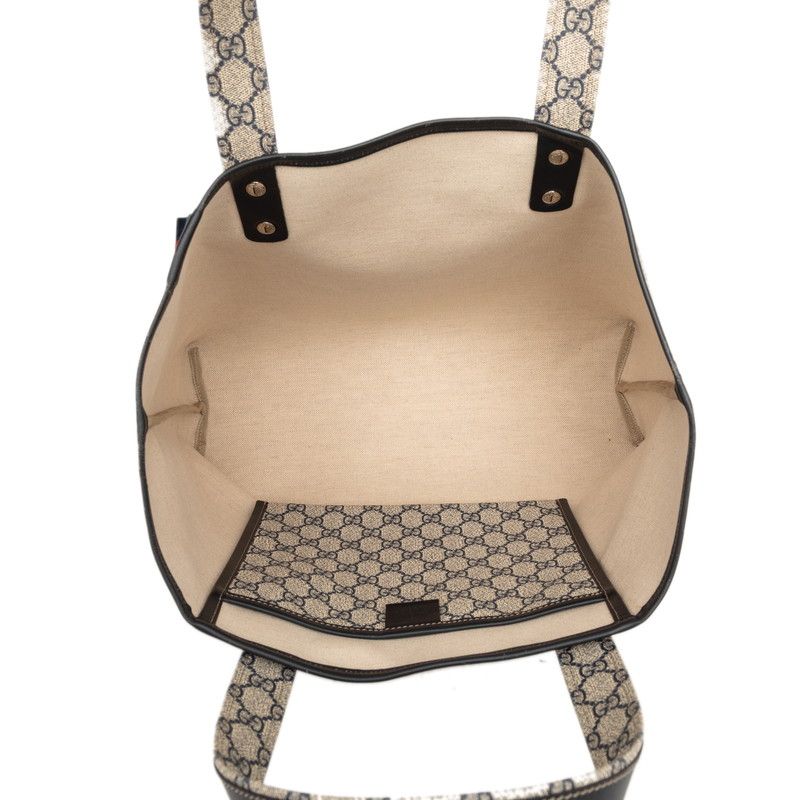 Gucci GG Supreme Sherry Line Tote Shoulder Bag Beige Brown Leather — view 6