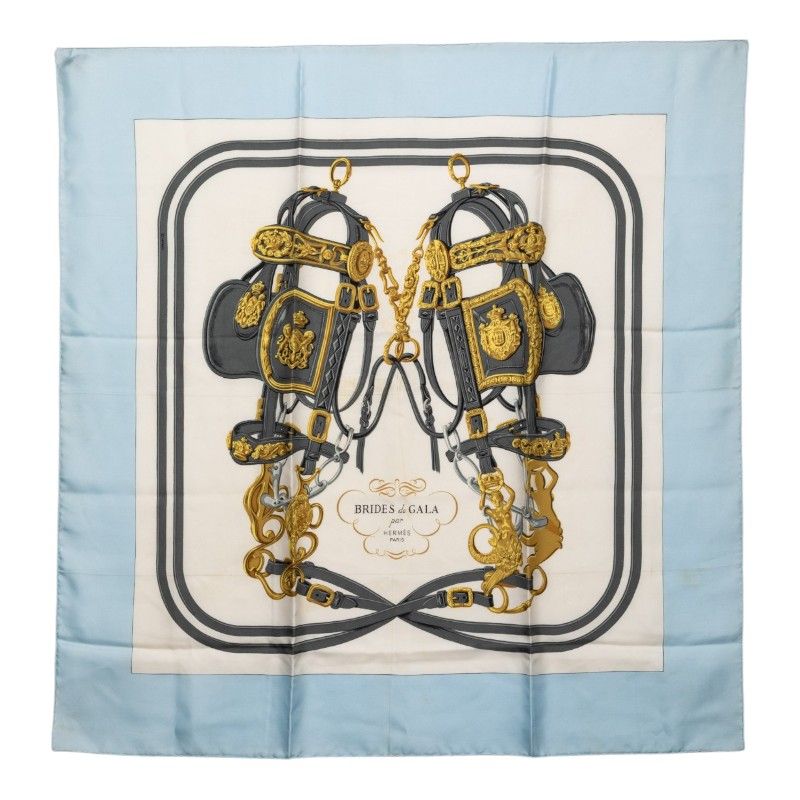 Hermes Carre 90 Brides de Gala Ceremonial Bridle Scarf Large Blue Multicolor