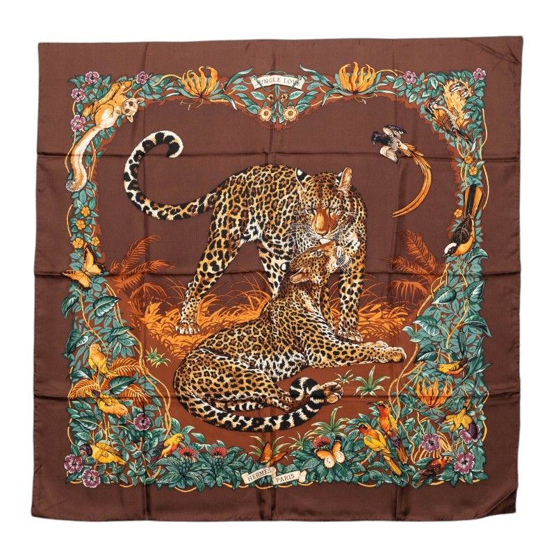 Hermes Carre 90 Jungle Love Scarf Large Brown Silk