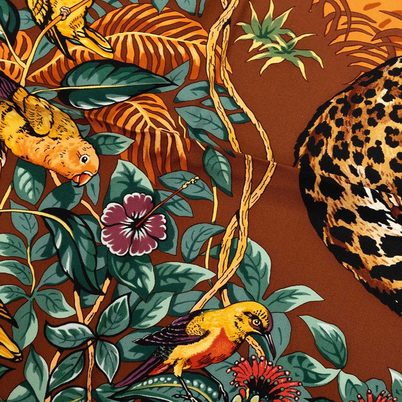 Hermes Carre 90 Jungle Love Scarf Large Brown Silk — view 5
