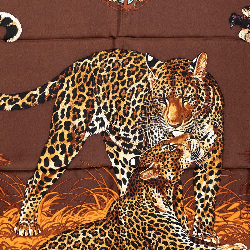 Hermes Carre 90 Jungle Love Scarf Large Brown Silk — view 2