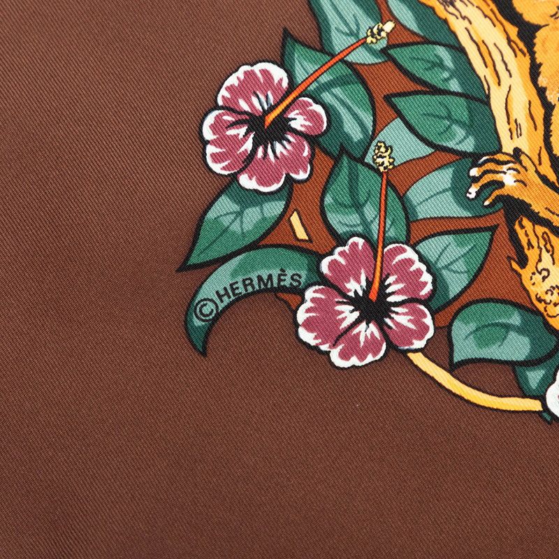 Hermes Carre 90 Jungle Love Scarf Large Brown Silk — view 7