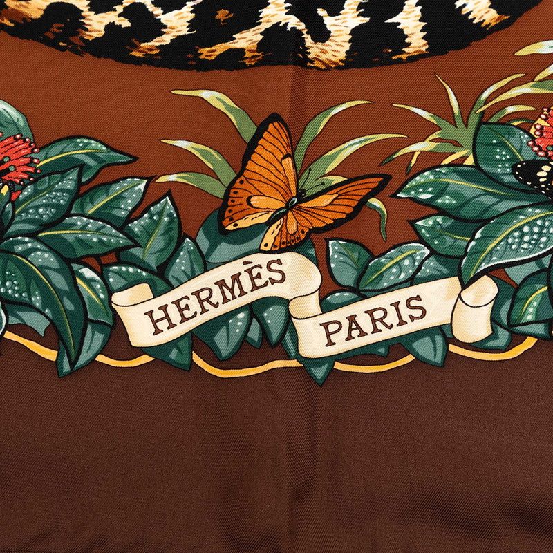Hermes Carre 90 Jungle Love Scarf Large Brown Silk — view 3