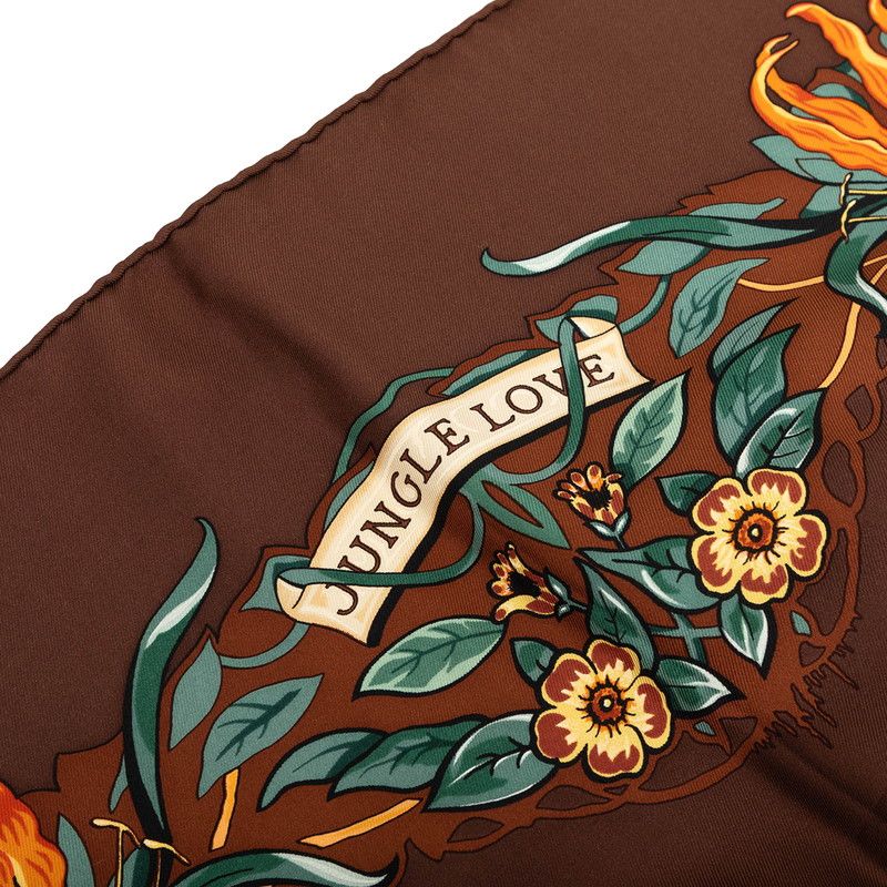 Hermes Carre 90 Jungle Love Scarf Large Brown Silk — view 4