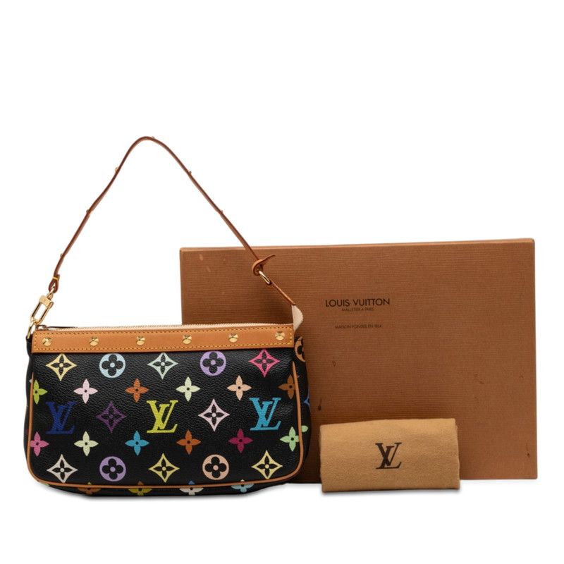 Louis Vuitton Monogram Multicolor Pochette Accessoire Handbag Black Noir Leather — view 7