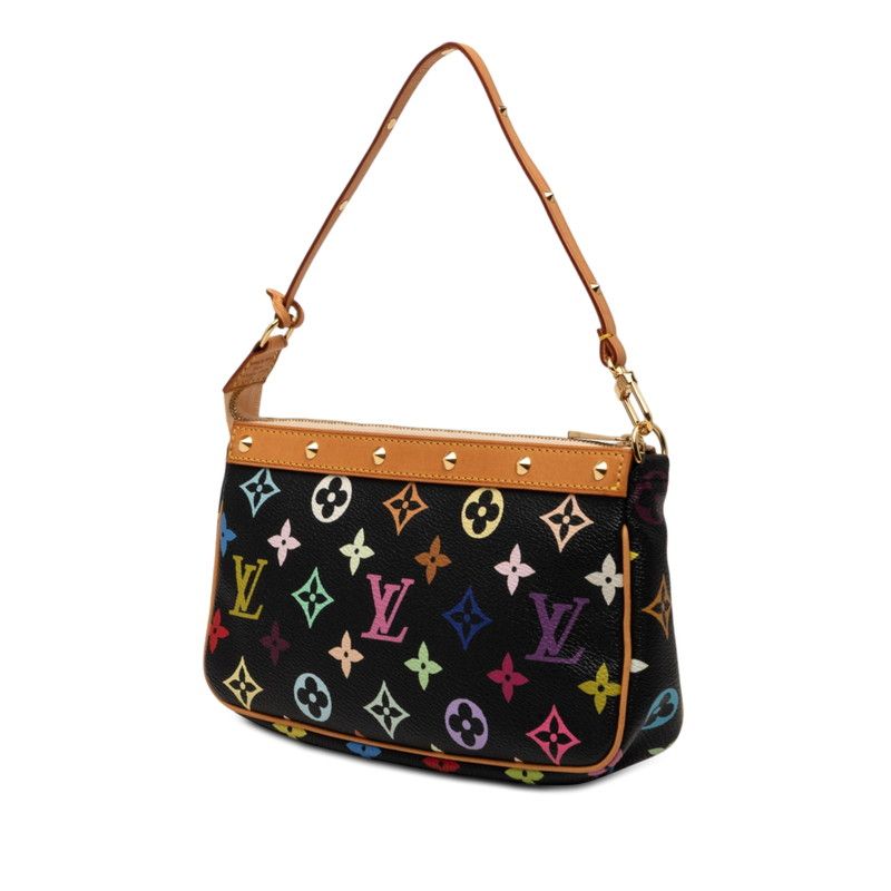 Louis Vuitton Monogram Multicolor Pochette Accessoire Handbag Black Noir Leather — view 2