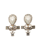 Chanel CC Logo Vintage Stud Earrings Silver Faux Pearl Plated Rhinestone