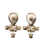 Chanel CC Logo Vintage Stud Earrings Silver Faux Pearl Plated Rhinestone — view 2