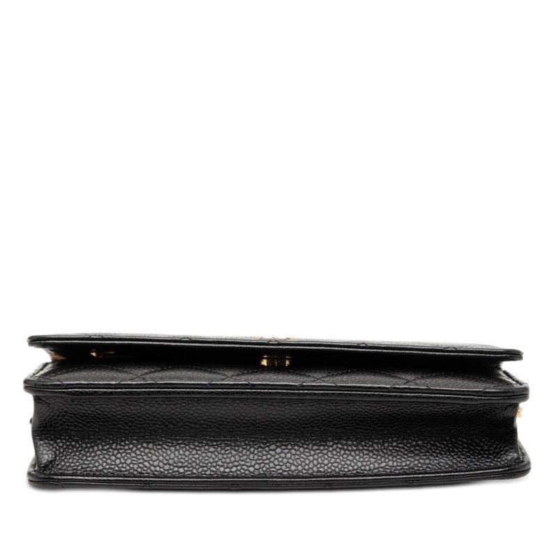Chanel Quilted CC Logo Chain Wallet Shoulder Bag Black Gold Caviar Leather — view 3