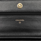 Chanel Quilted CC Logo Chain Wallet Shoulder Bag Black Gold Caviar Leather — view 5