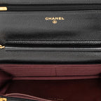 Chanel Quilted CC Logo Chain Wallet Shoulder Bag Black Gold Caviar Leather — view 4