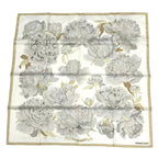 Hermes Scarf Carre 90 les Pivoines Paeonia Silk White Beige