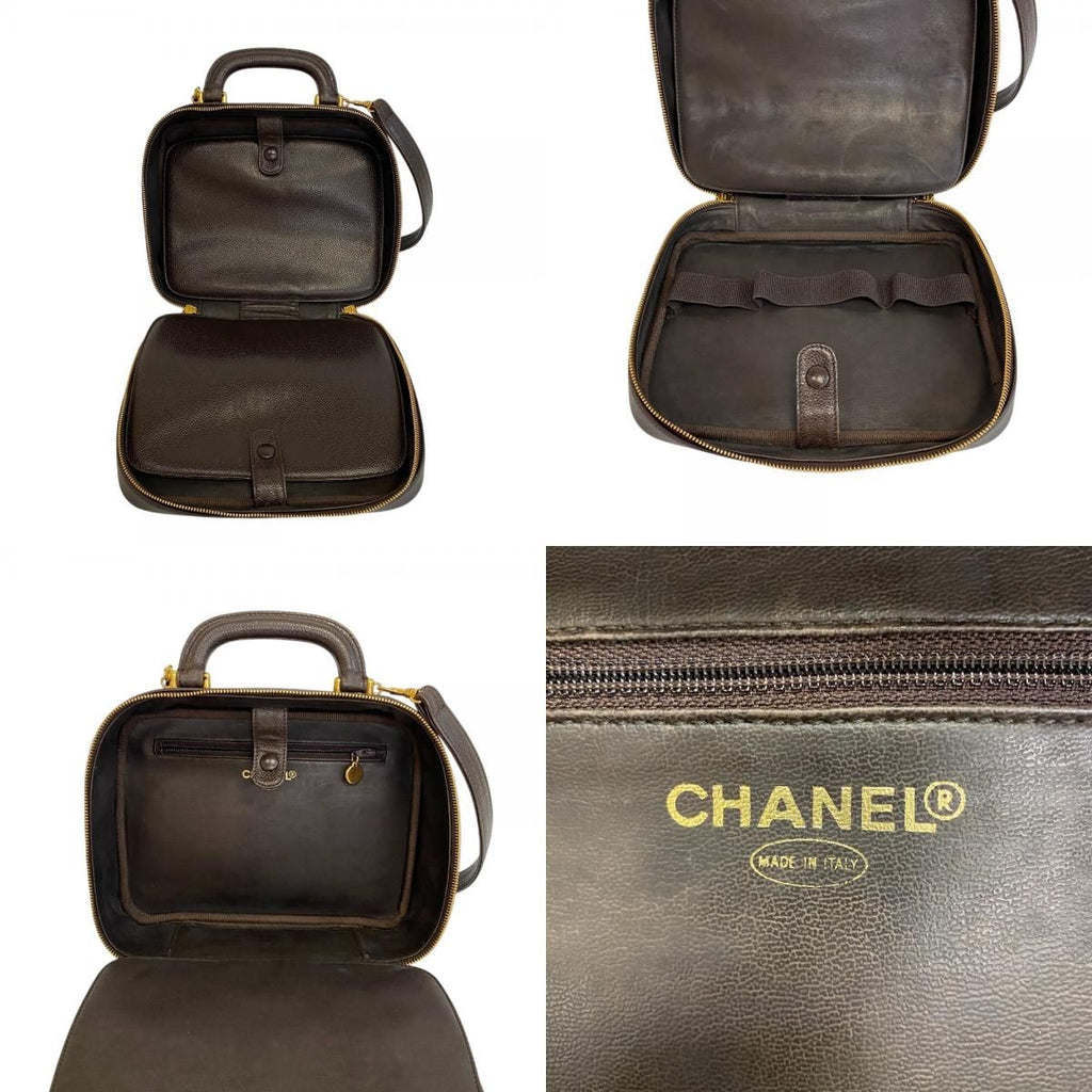Chanel CC Logo 2-Way Caviar Leather Vanity Shoulder Bag Brown — view 7