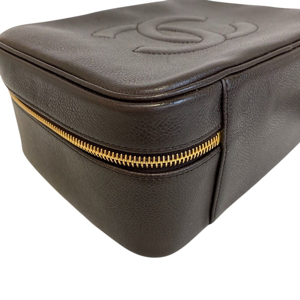 Chanel CC Logo 2-Way Caviar Leather Vanity Shoulder Bag Brown — view 4