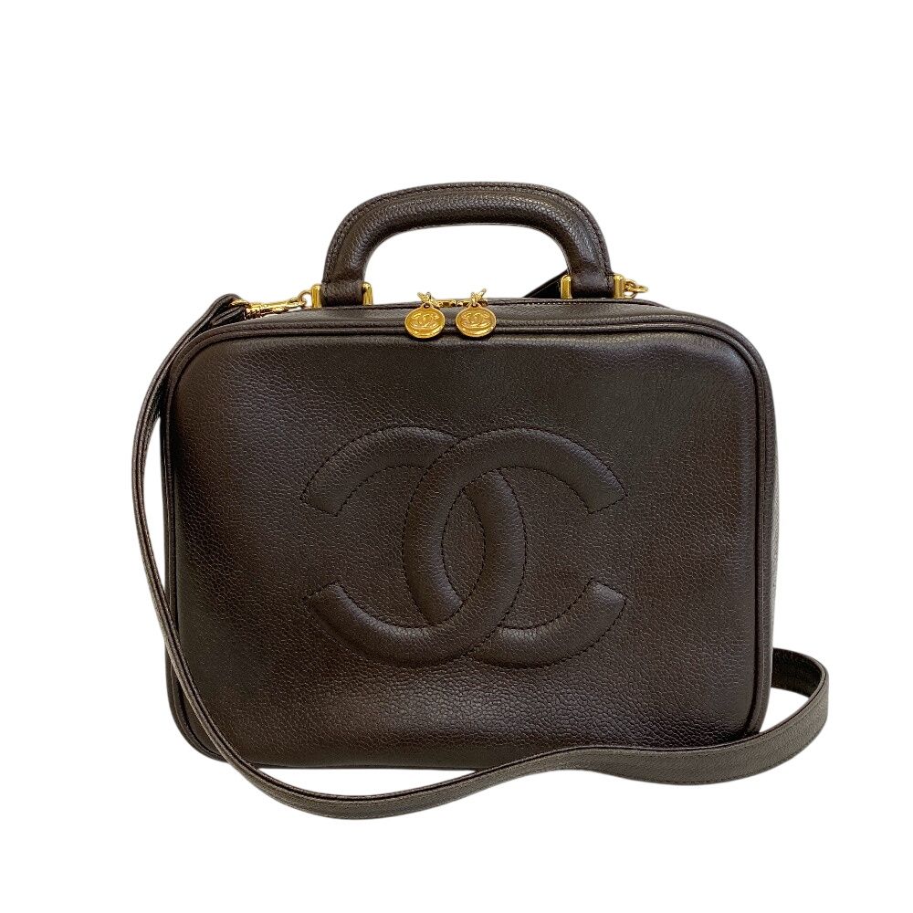 Chanel CC Logo 2-Way Caviar Leather Vanity Shoulder Bag Brown