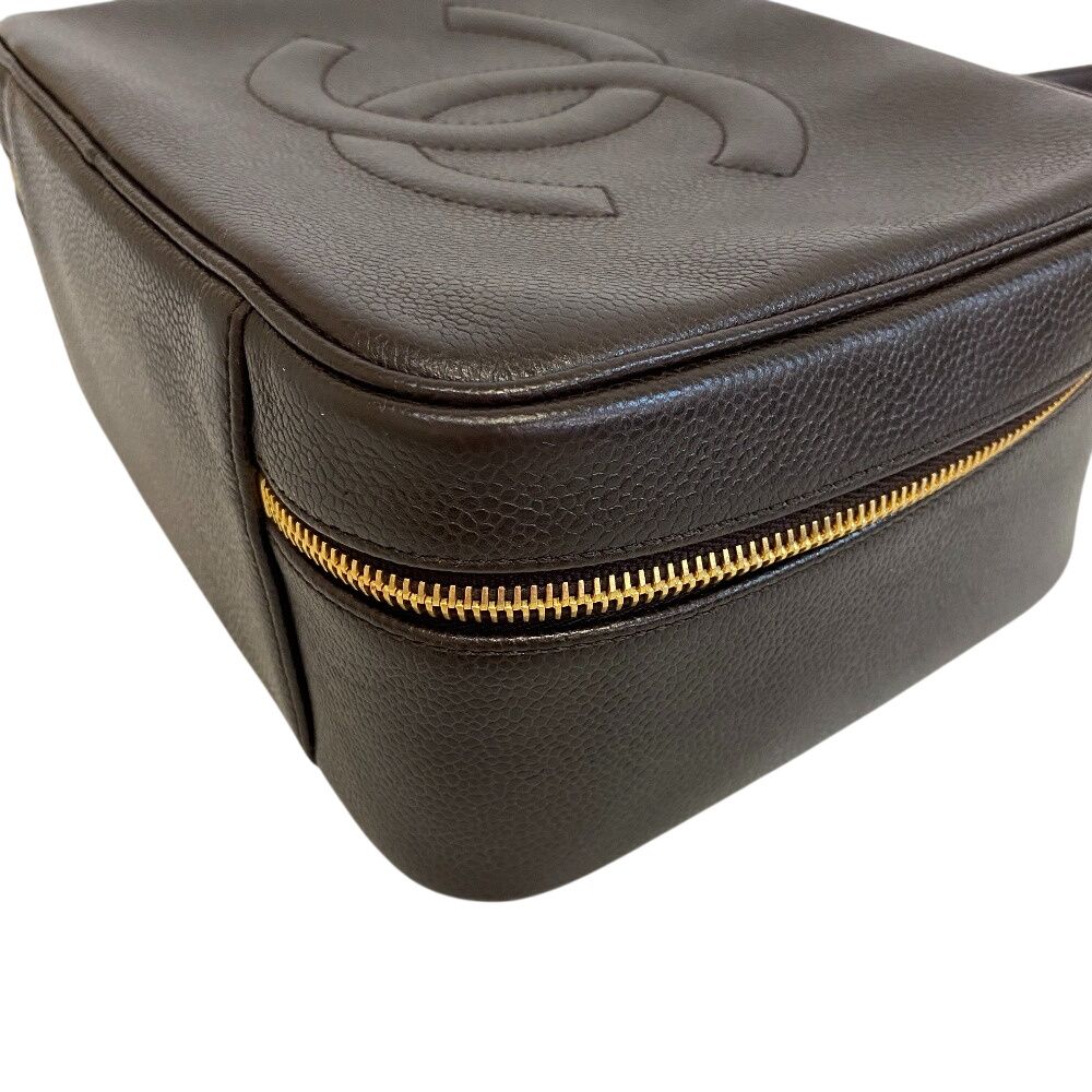 Chanel CC Logo 2-Way Caviar Leather Vanity Shoulder Bag Brown — view 3