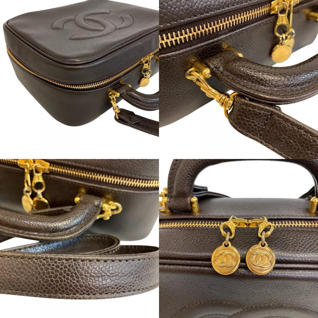 Chanel CC Logo 2-Way Caviar Leather Vanity Shoulder Bag Brown — view 6