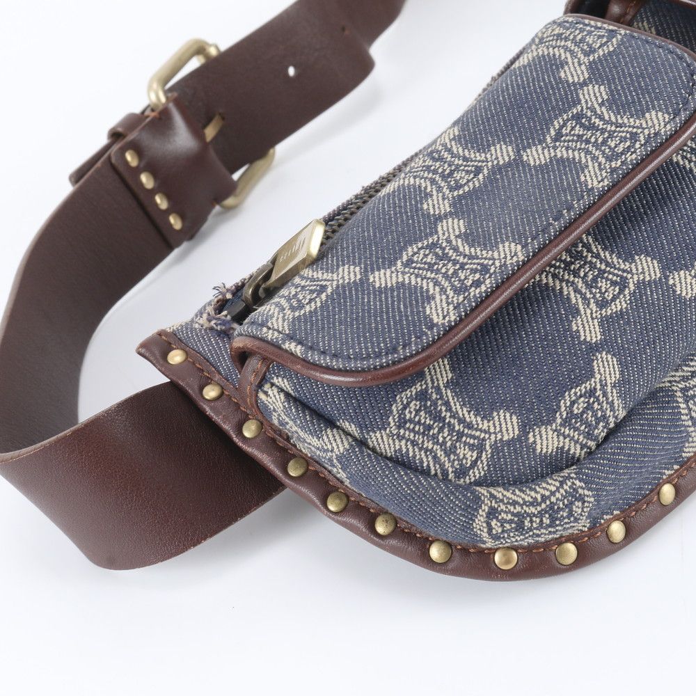 Celine Macadam Denim Triomphe Leather 2-Way Belt Bag Crossbody Waist Pouch — view 7