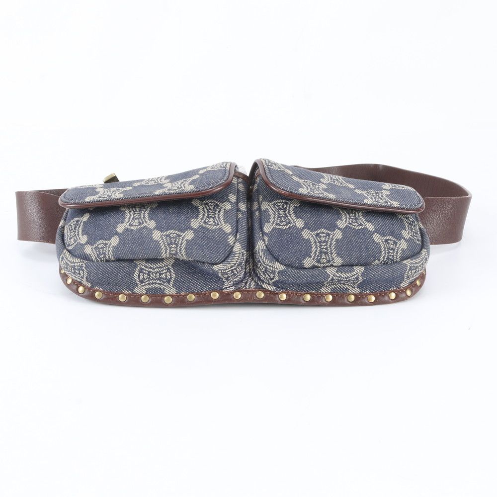 Celine Macadam Denim Triomphe Leather 2-Way Belt Bag Crossbody Waist Pouch — view 6