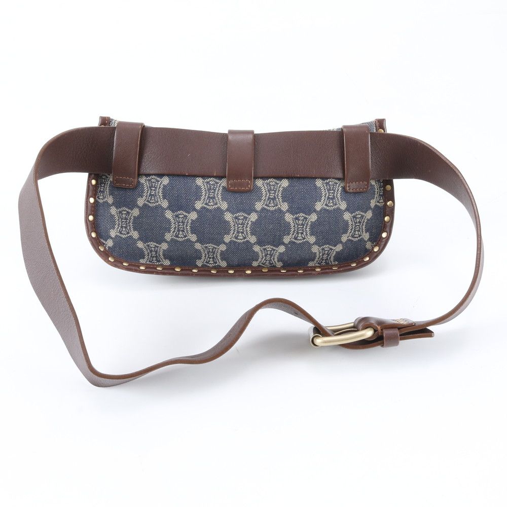 Celine Macadam Denim Triomphe Leather 2-Way Belt Bag Crossbody Waist Pouch — view 3