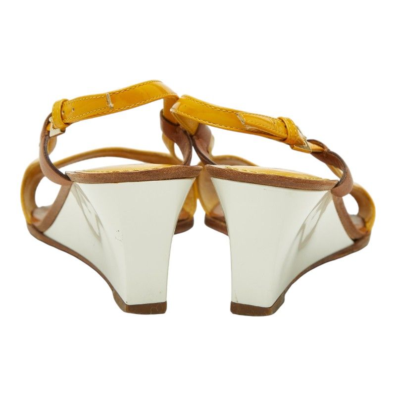 Louis Vuitton Wedge Sole Sandals Yellow Brown Leather Enamel — view 2