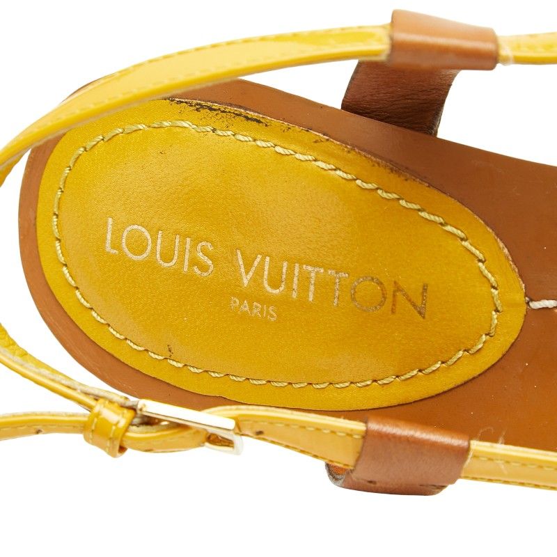 Louis Vuitton Wedge Sole Sandals Yellow Brown Leather Enamel — view 7