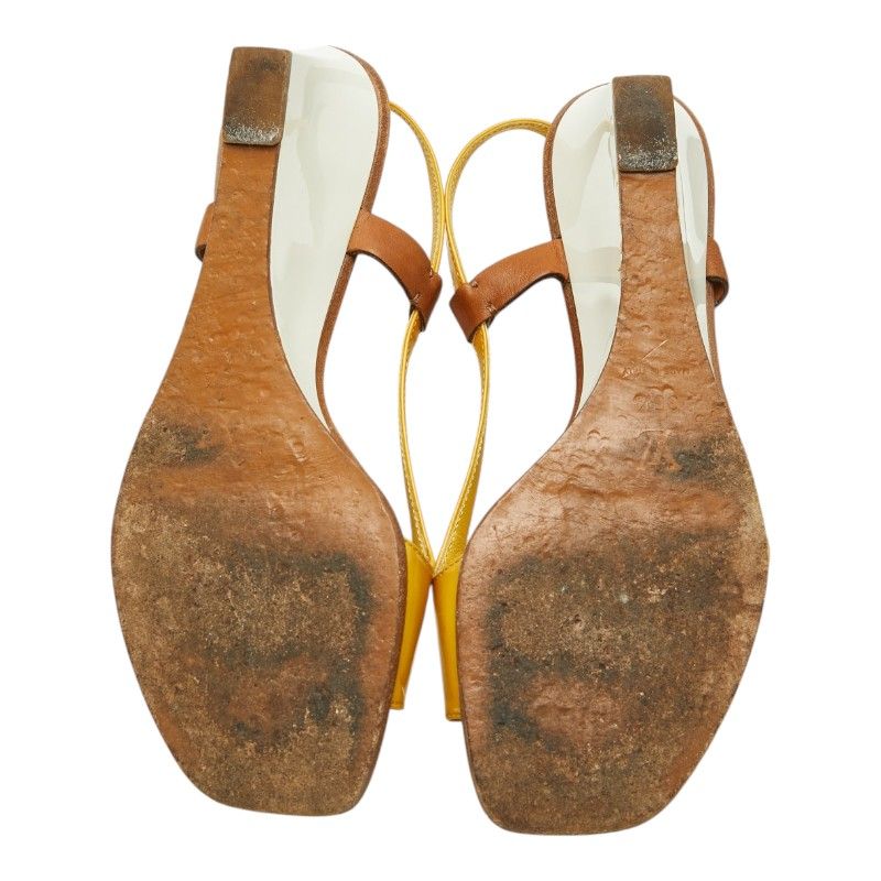Louis Vuitton Wedge Sole Sandals Yellow Brown Leather Enamel — view 5