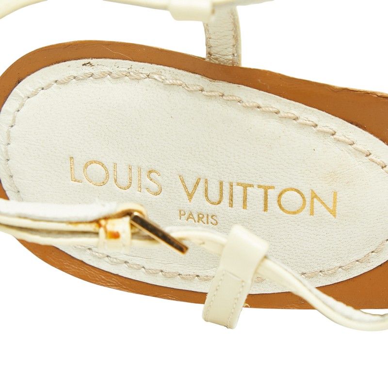 Louis Vuitton Monogram Wedge Sole Sandals White Brown Leather Enamel — view 8