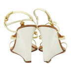 Louis Vuitton Monogram Wedge Sole Sandals White Brown Leather Enamel — view 2