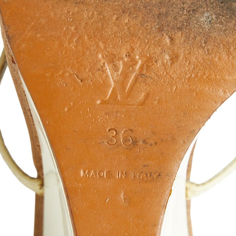 Louis Vuitton Monogram Wedge Sole Sandals White Brown Leather Enamel — view 9