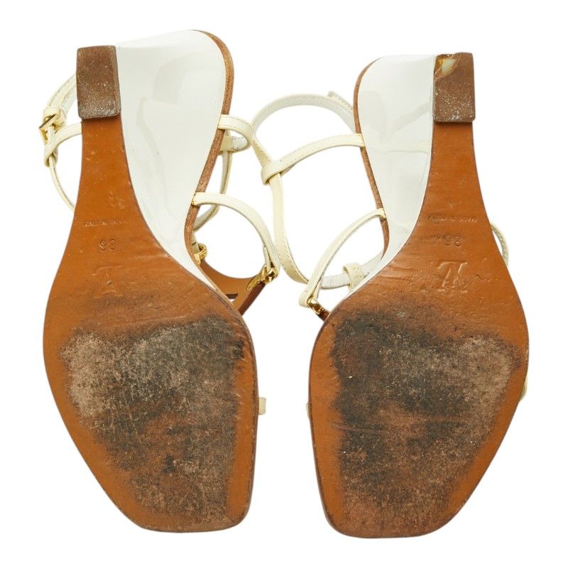 Louis Vuitton Monogram Wedge Sole Sandals White Brown Leather Enamel — view 5