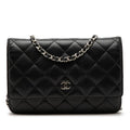 Chanel CC Logo Quilted Crossbody Chain Shoulder Bag Wallet Black Lambskin