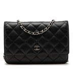 Chanel CC Logo Quilted Crossbody Chain Shoulder Bag Wallet Black Lambskin