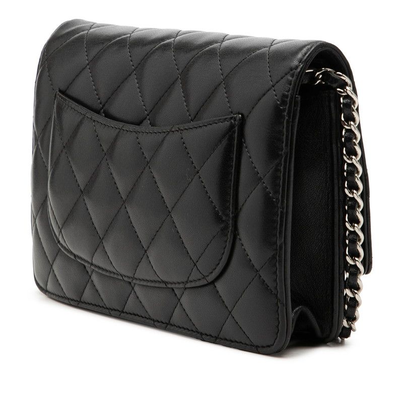 Chanel CC Logo Quilted Crossbody Chain Shoulder Bag Wallet Black Lambskin — view 2