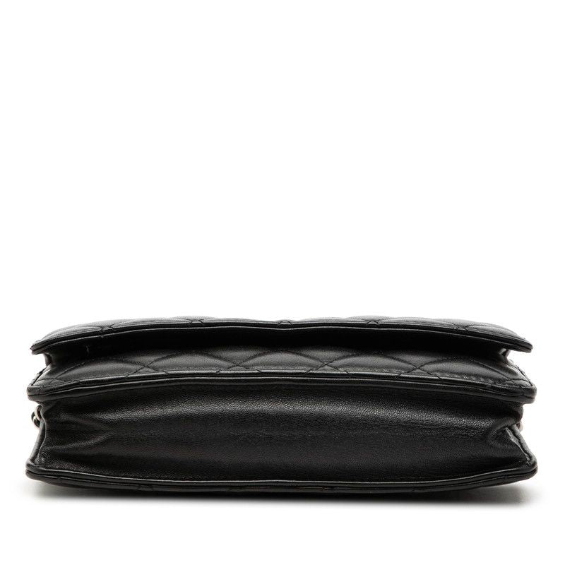 Chanel CC Logo Quilted Crossbody Chain Shoulder Bag Wallet Black Lambskin — view 3