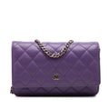 Chanel CC Logo Quilted Chain Shoulder Bag Wallet Purple Gold Caviar Leather