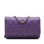 Chanel CC Logo Quilted Chain Shoulder Bag Wallet Purple Gold Caviar Leather