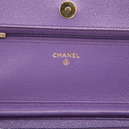 Chanel CC Logo Quilted Chain Shoulder Bag Wallet Purple Gold Caviar Leather — view 5