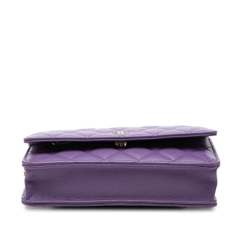 Chanel CC Logo Quilted Chain Shoulder Bag Wallet Purple Gold Caviar Leather — view 3