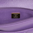 Chanel CC Logo Quilted Chain Shoulder Bag Wallet Purple Gold Caviar Leather — view 6