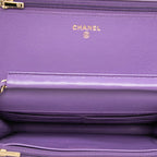 Chanel CC Logo Quilted Chain Shoulder Bag Wallet Purple Gold Caviar Leather — view 4